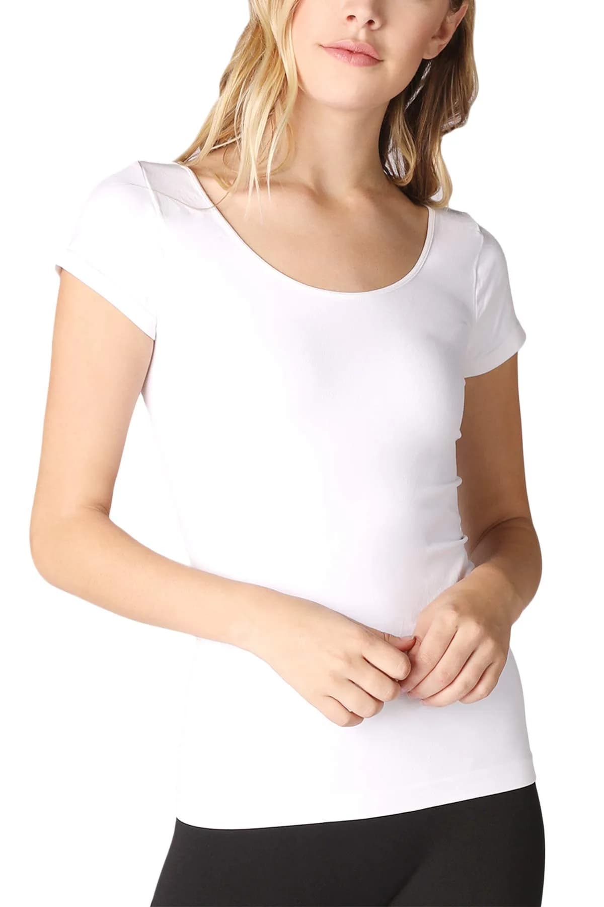 NIKIBIKI Women Seamless Cap Sleeve Scoop Neck Fitted Top | Made in USA, One Size (Stone) — White