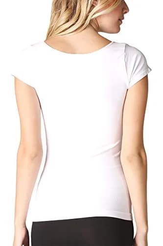 NIKIBIKI Women Seamless Cap Sleeve Scoop Neck Fitted Top | Made in USA, One Size (White) thumbnail 3