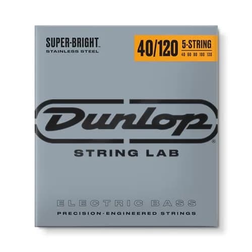 Jim Dunlop Super Bright Stainless Steel Bass Strings 40-120 | 5-String Set | 0.15 kg (0.33 lb) thumbnail 1