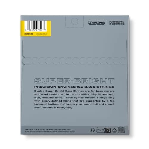 Jim Dunlop Super Bright Stainless Steel Bass Strings 40-100 | Tone-Focused Bass Guitar Strings thumbnail 7