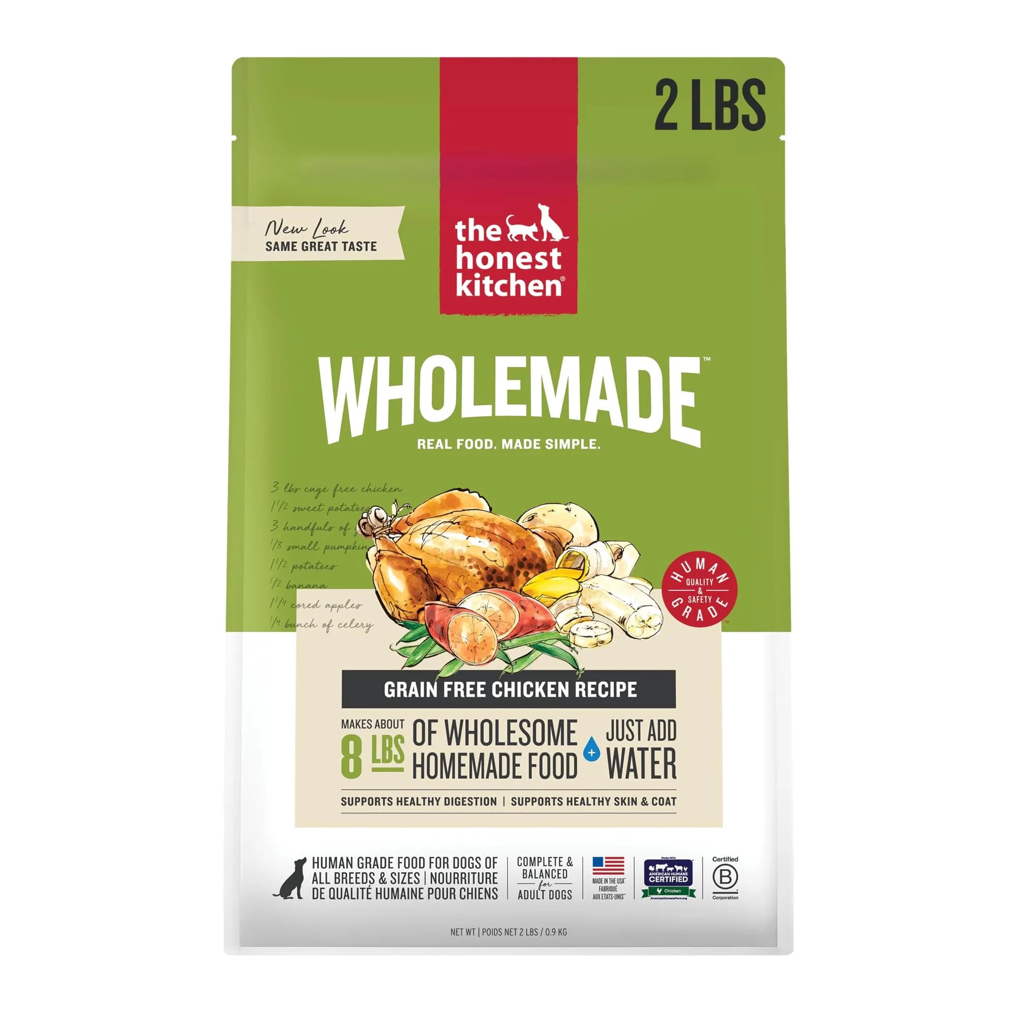 The Honest Kitchen Wholemade Grain Free Chicken Recipe Dehydrated Dog Food 2 lb (0.91 kg) | Supports Digestion & Skin - main product image