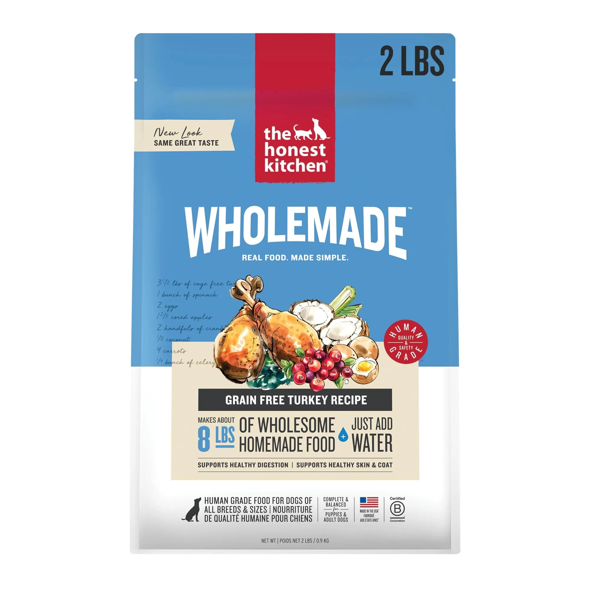 The Honest Kitchen Wholemade Grain Free Turkey Recipe Dehydrated Dog Food 2 lb (0.91 kg) | Supports Digestion & Coat - main product image