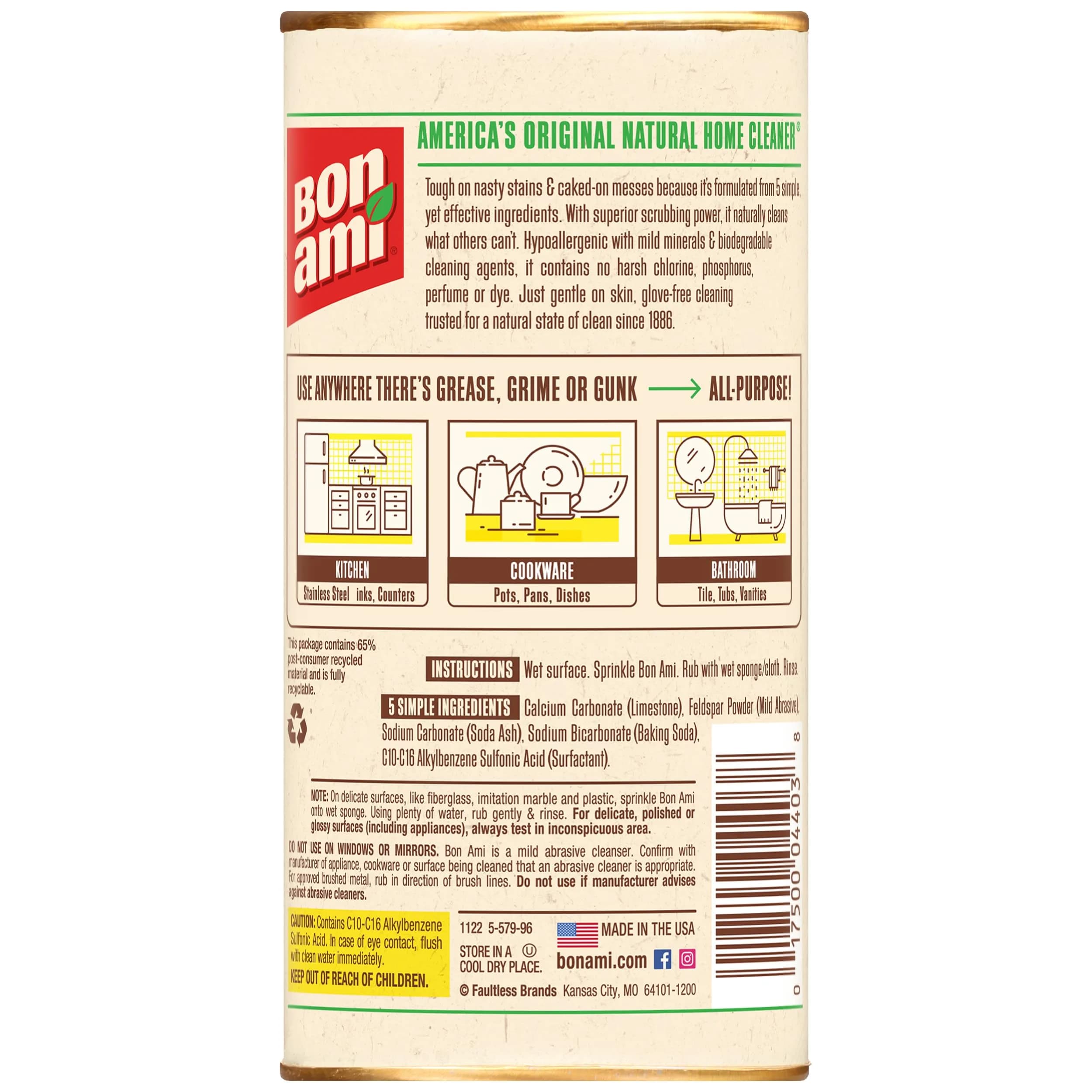 BON AMI Powder Cleanser for Kitchens & Bathrooms 400g (14oz) | Hypoallergenic, Non-Toxic, Biodegradable - view 2