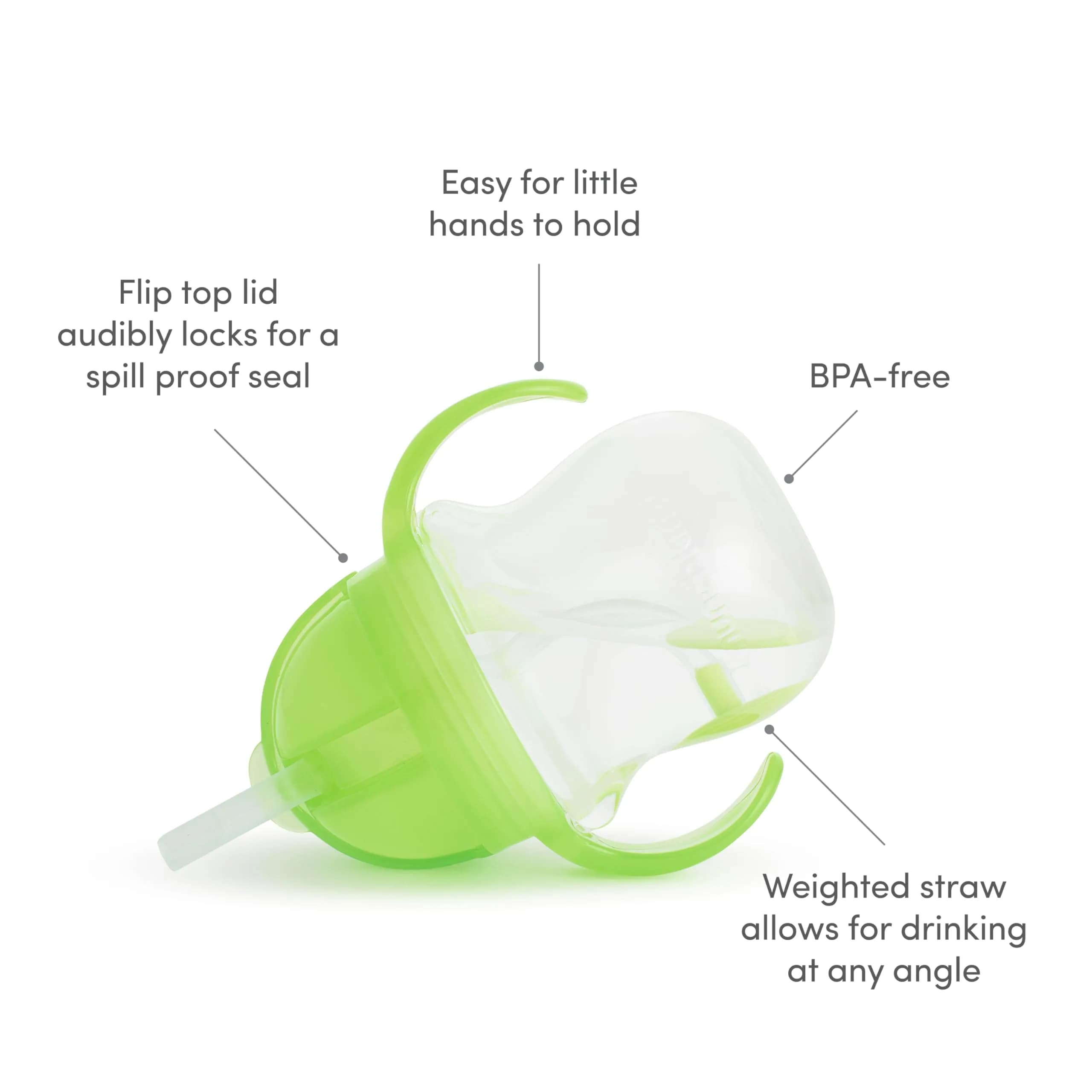 Munchkin Any Angle Sippy Cup for Toddlers, Spill Proof Weighted Straw Cup with Transition Handles for Babies 6 Months and Up, 200ml (7 Ounce), Green | BPA-Free & Easy-Clean - view 3