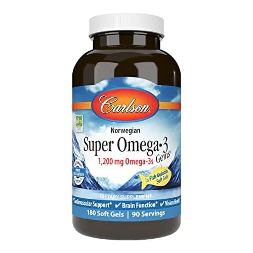 Carlson Super Omega-3 Gems, Pescatarian, 180 Softgels | 1200 mg Omega-3s EPA & DHA, Wild Caught Norwegian Fish Oil thumbnail 1