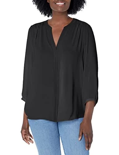 NYDJ Women’s Three-Quarter Sleeve Pintuck Blouse | Classic Lightweight Top thumbnail 1