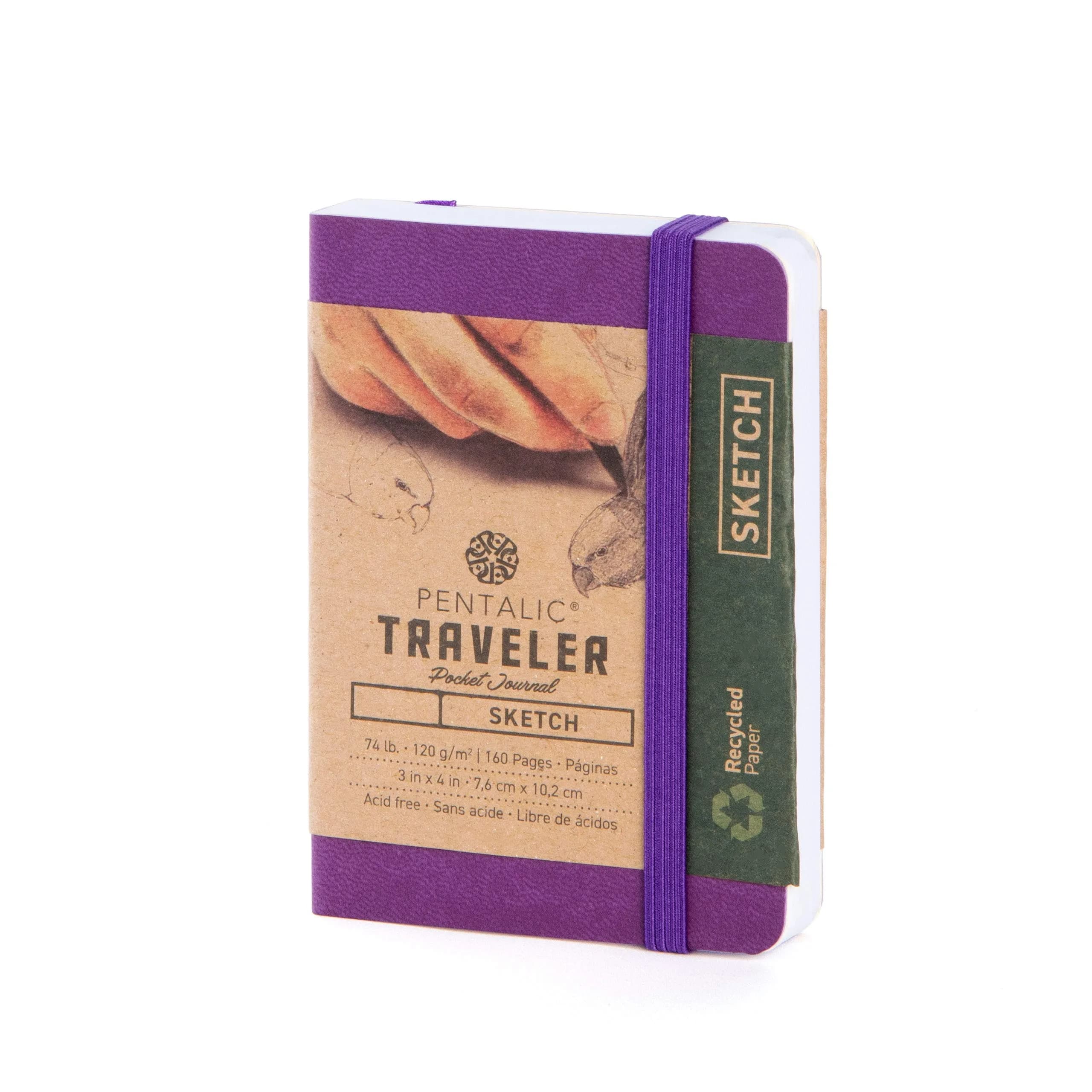Pentalic 3" x 4" Pocket Sketchbook Traveler Journal, 160 Pages, Purple | Acid-Free Recycled Paper - main product image