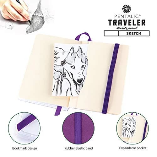 Pentalic 3" x 4" Pocket Sketchbook Traveler Journal, 160 Pages, Purple | Acid-Free Recycled Paper thumbnail 4