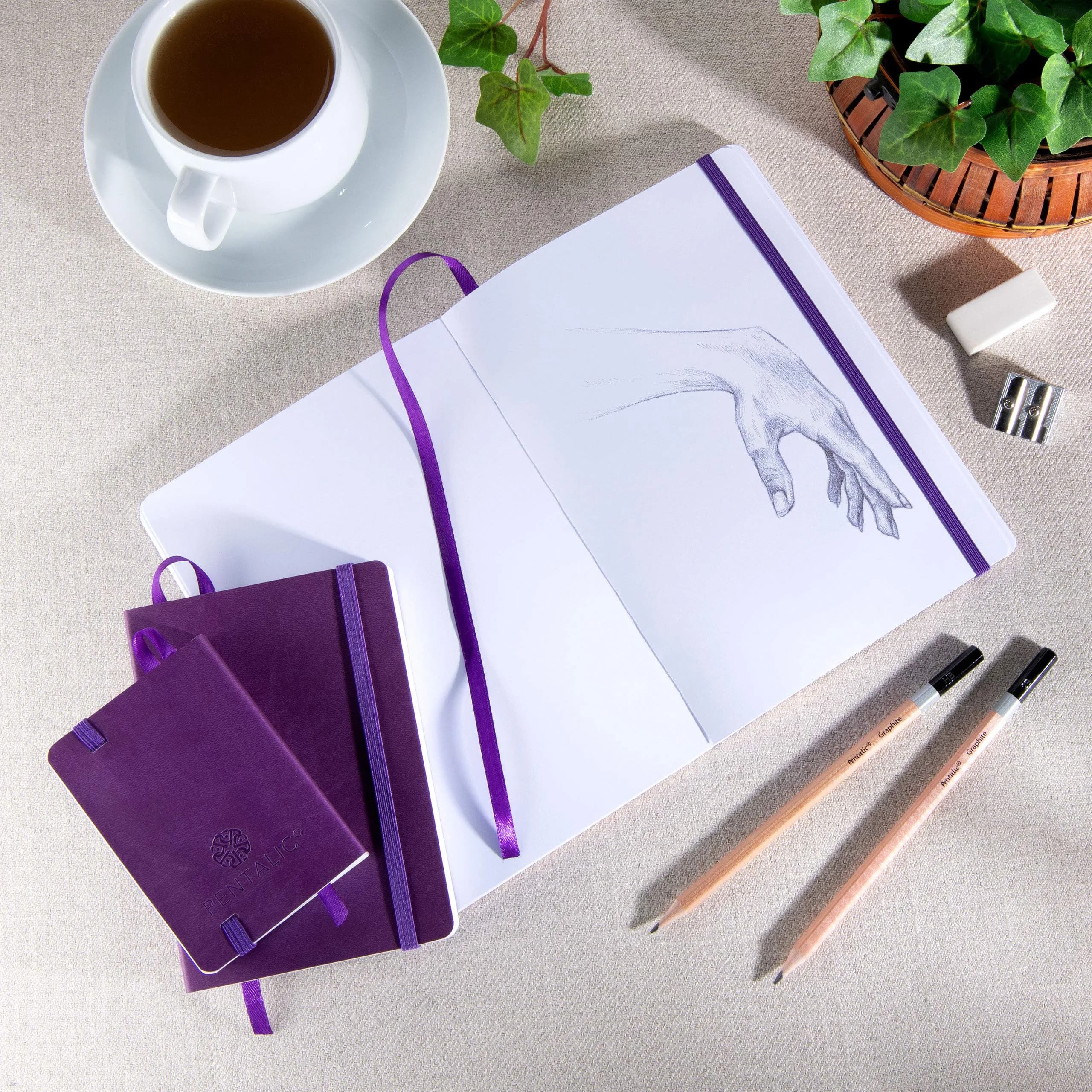 Pentalic 3" x 4" Pocket Sketchbook Traveler Journal, 160 Pages, Purple | Acid-Free Recycled Paper - view 5