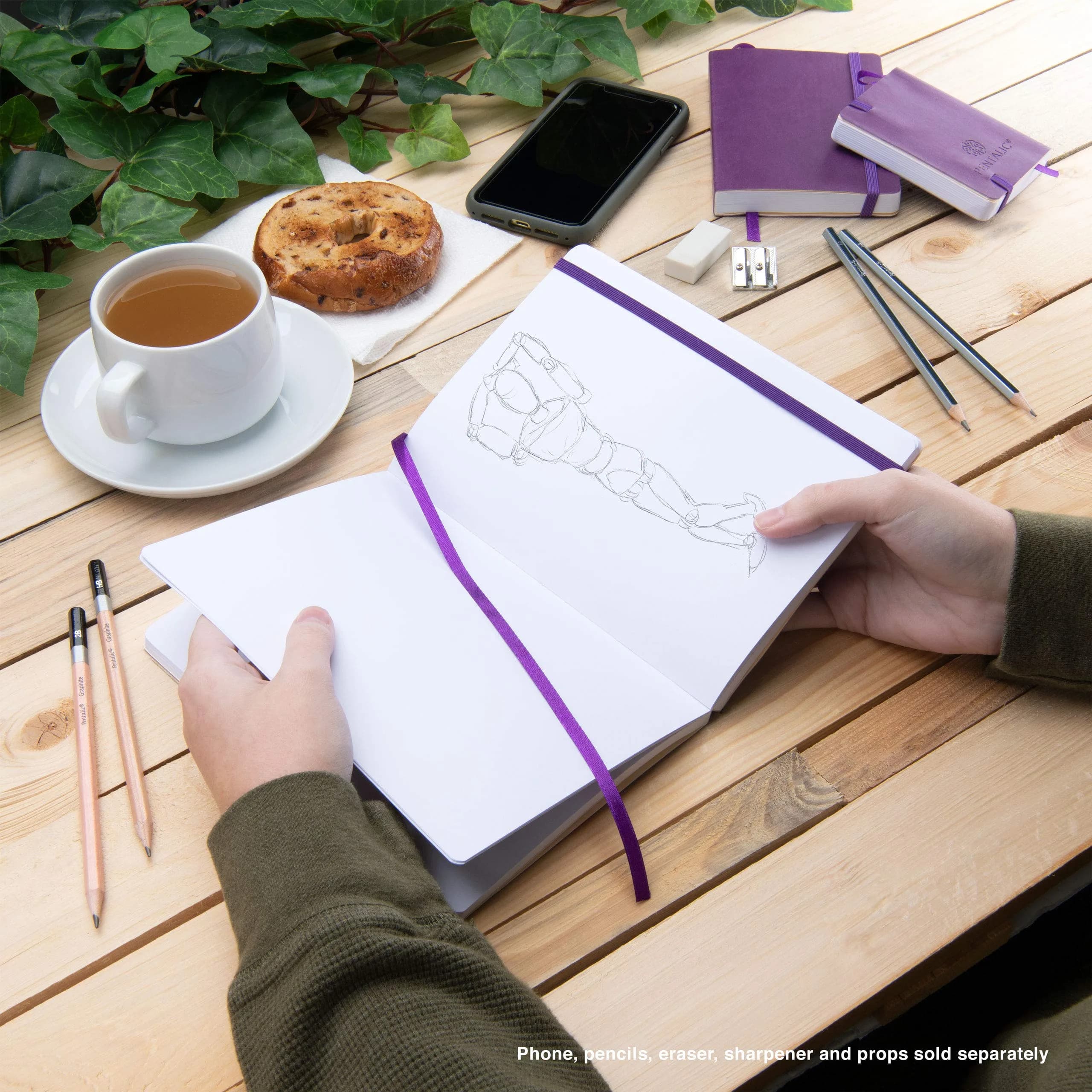 Pentalic 3" x 4" Pocket Sketchbook Traveler Journal, 160 Pages, Purple | Acid-Free Recycled Paper - view 6