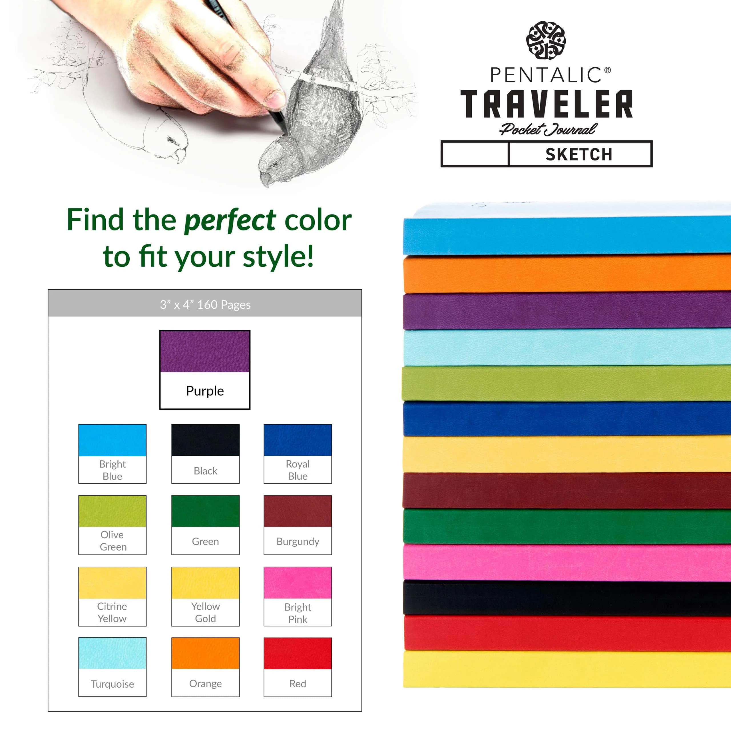 Pentalic 3" x 4" Pocket Sketchbook Traveler Journal, 160 Pages, Purple | Acid-Free Recycled Paper - view 7