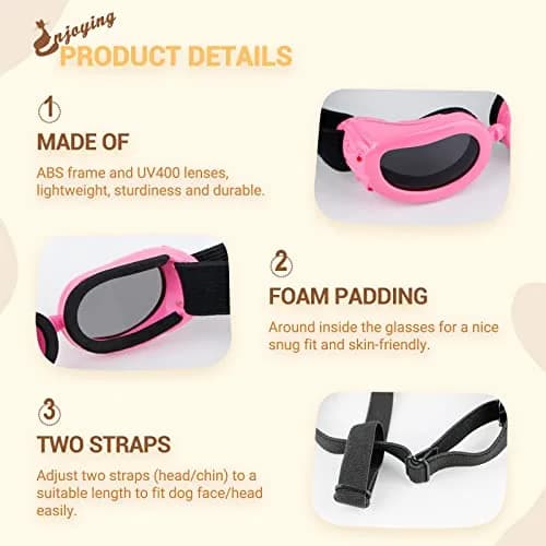 Enjoying Classic Pink Small Breed Dog Goggles - UV Protection, Windproof & Adjustable thumbnail 4