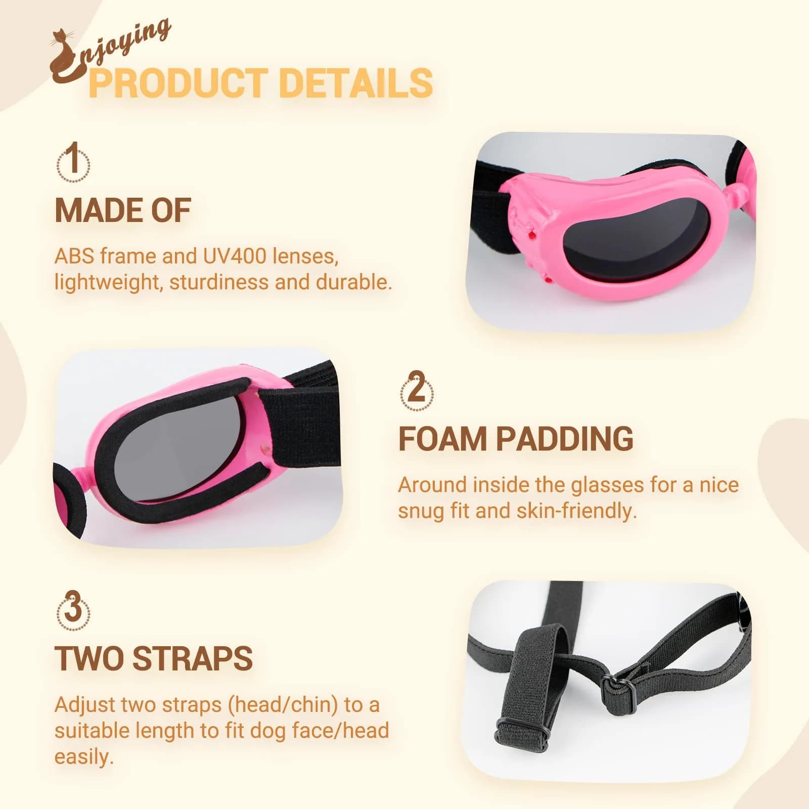 Enjoying Black Pet Apparel Dog Goggles UV Protection for Medium Breeds | Windproof & Adjustable - view 4