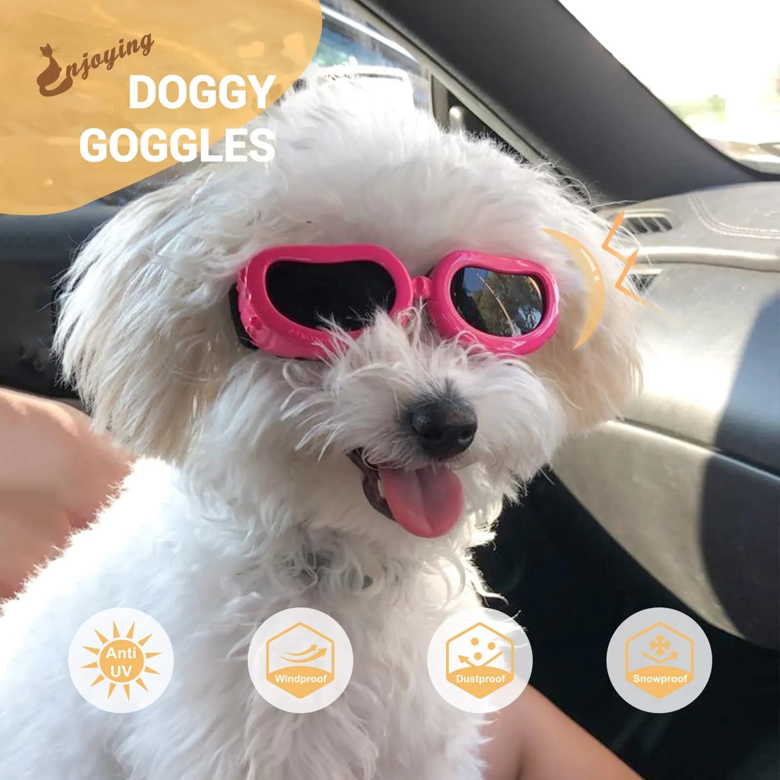 Enjoying Black Pet Apparel Dog Goggles UV Protection for Medium Breeds | Windproof & Adjustable - view 3