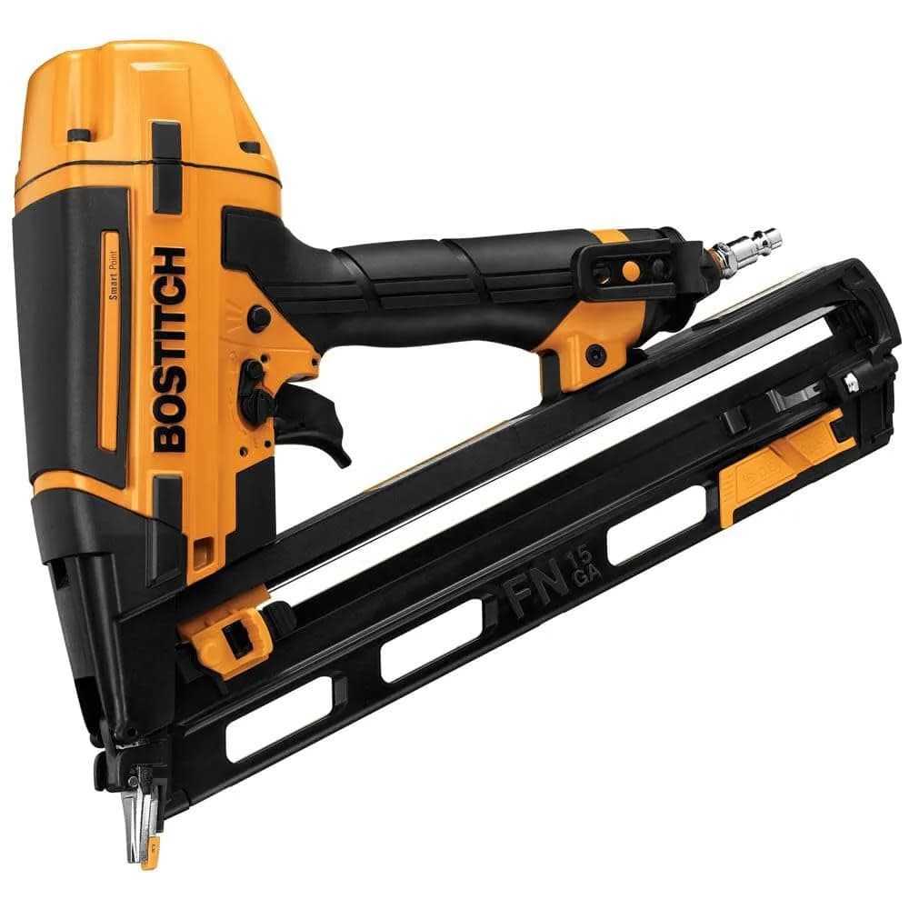 Bostitch BTFP72156 Smart Point 15GA FN Style Angle Finish Nailer Kit | Pneumatic Finish Nailer for Precision & Efficiency — Yellow