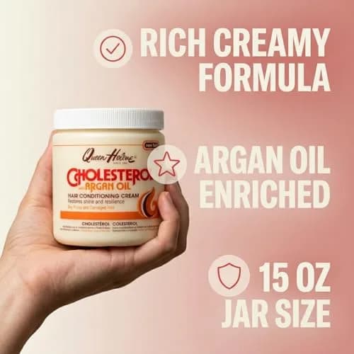 Queen Helene Cholesterol Hair Conditioning Creme with Argan Oil 443ml (15 oz) | Deep Repair for Dry, Brittle Hair thumbnail 7