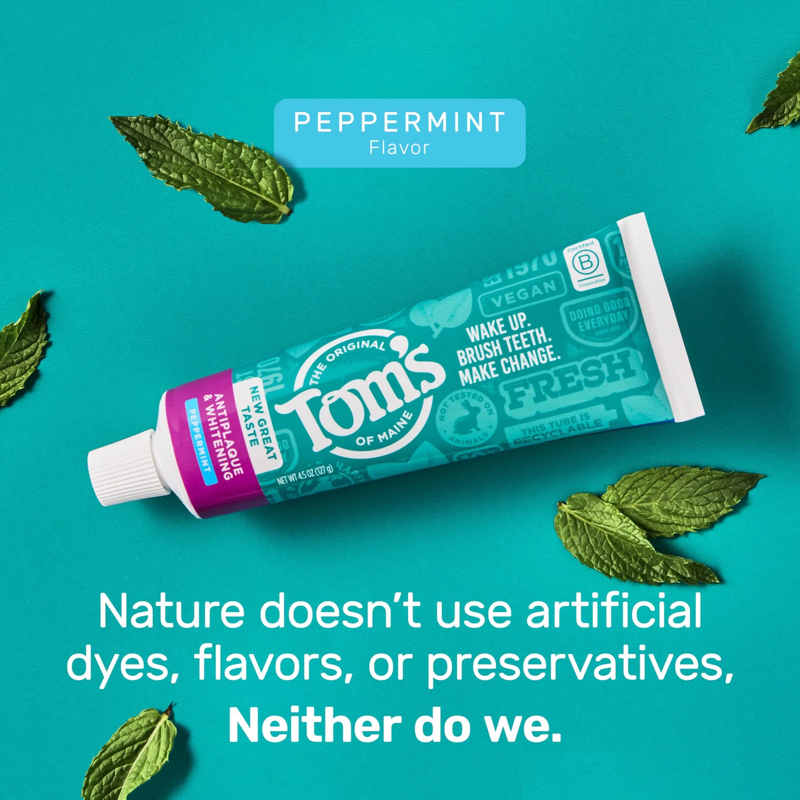 Tom's of Maine Antiplaque and Whitening Toothpaste, Peppermint, 2 x 156g (5.5 oz) | Fluoride-Free Natural Whitening - view 6