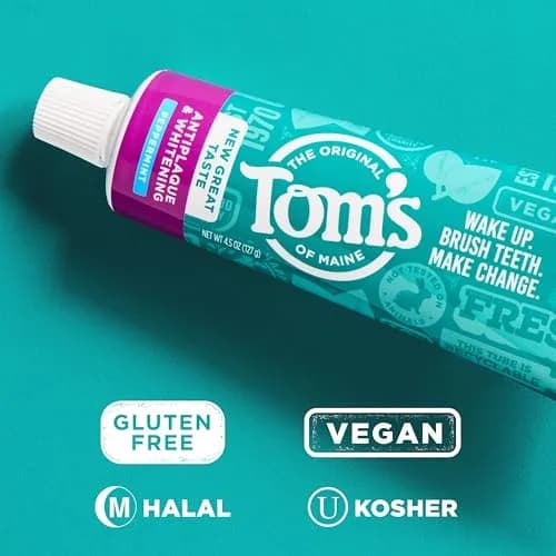 Tom's of Maine Antiplaque and Whitening Toothpaste, Peppermint, 2 x 156g (5.5 oz) | Fluoride-Free Natural Whitening thumbnail 7