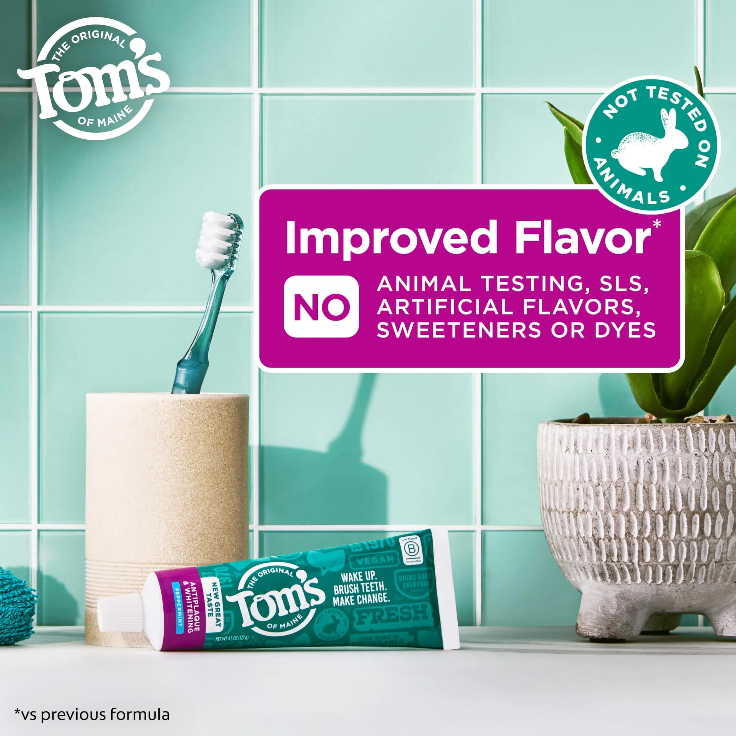 Tom's of Maine Antiplaque and Whitening Toothpaste, Peppermint, 2 x 156g (5.5 oz) | Fluoride-Free Natural Whitening - view 2