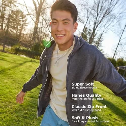 Hanes Men's EcoSmart Full-Zip Hoodie Sweatshirt, Black, 1 kg (2.2 lb) | Classic Comfort for Everyday Wear thumbnail 6