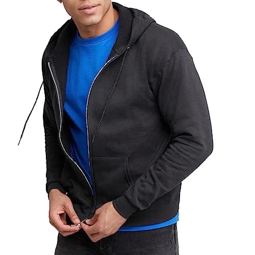 Hanes Men's Eco-Smart Full-Zip Hoodie Black Small | Classic Comfort for Indian Winters thumbnail 1