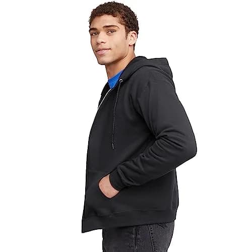 Hanes Men's Ecosmart Fleece Full-Zip Hoodie | Medium (380g), Black thumbnail 5