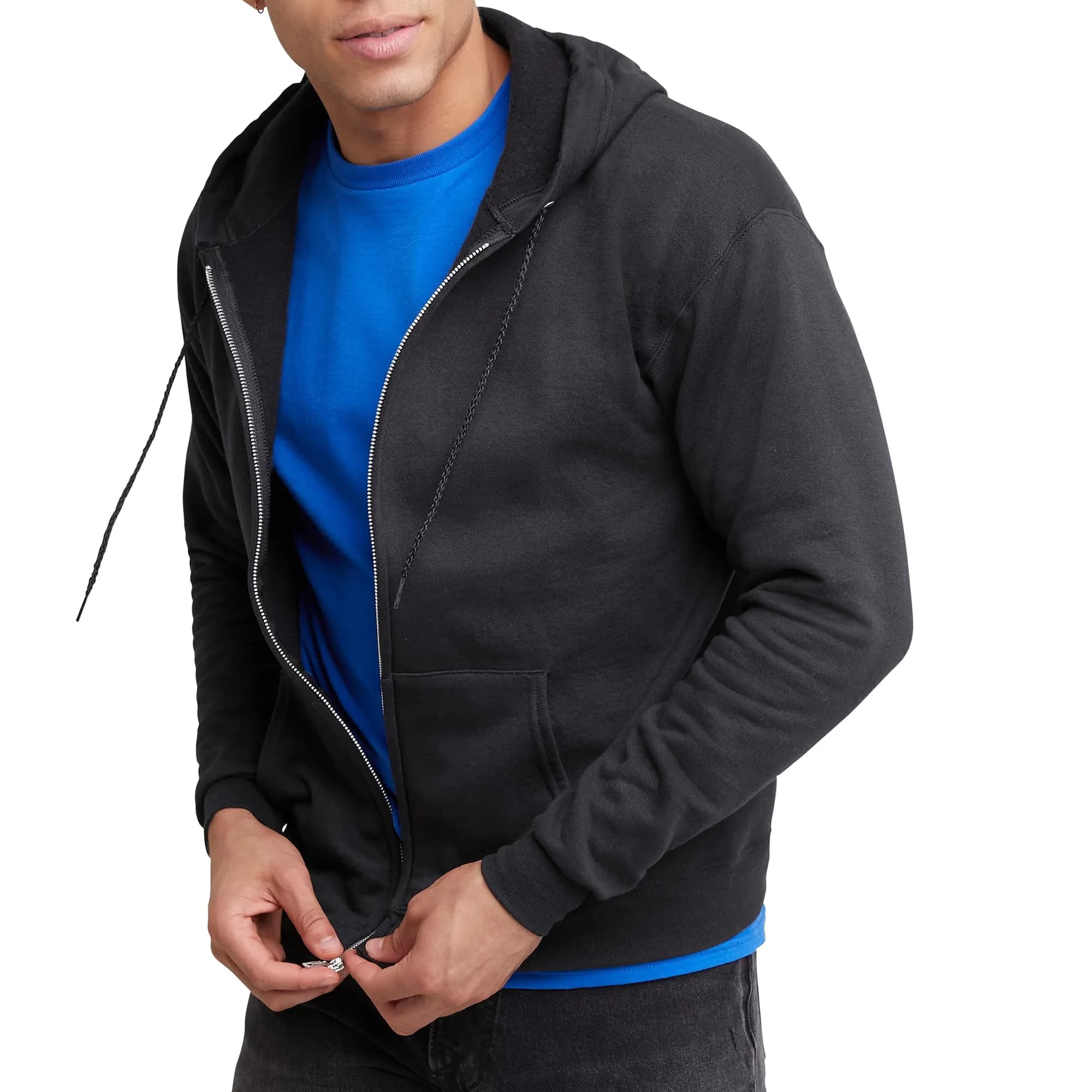 Hanes Men's Ecosmart Fleece Full-Zip Hoodie | Medium (380g), Black
