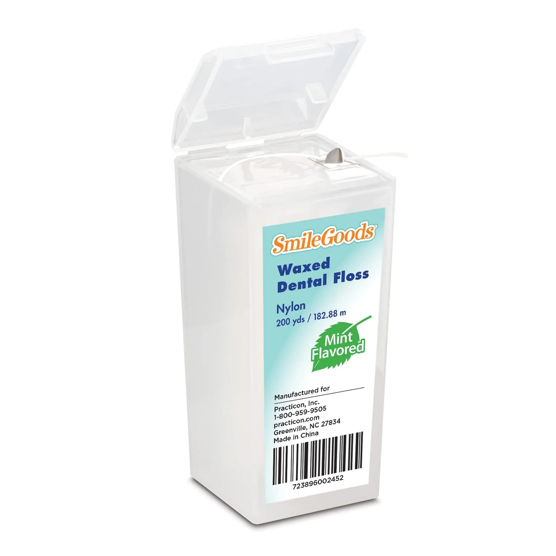Practicon SmileGoods Waxed Dental Floss 200 Yard | Shred-Resistant Nylon — Mint Waxed