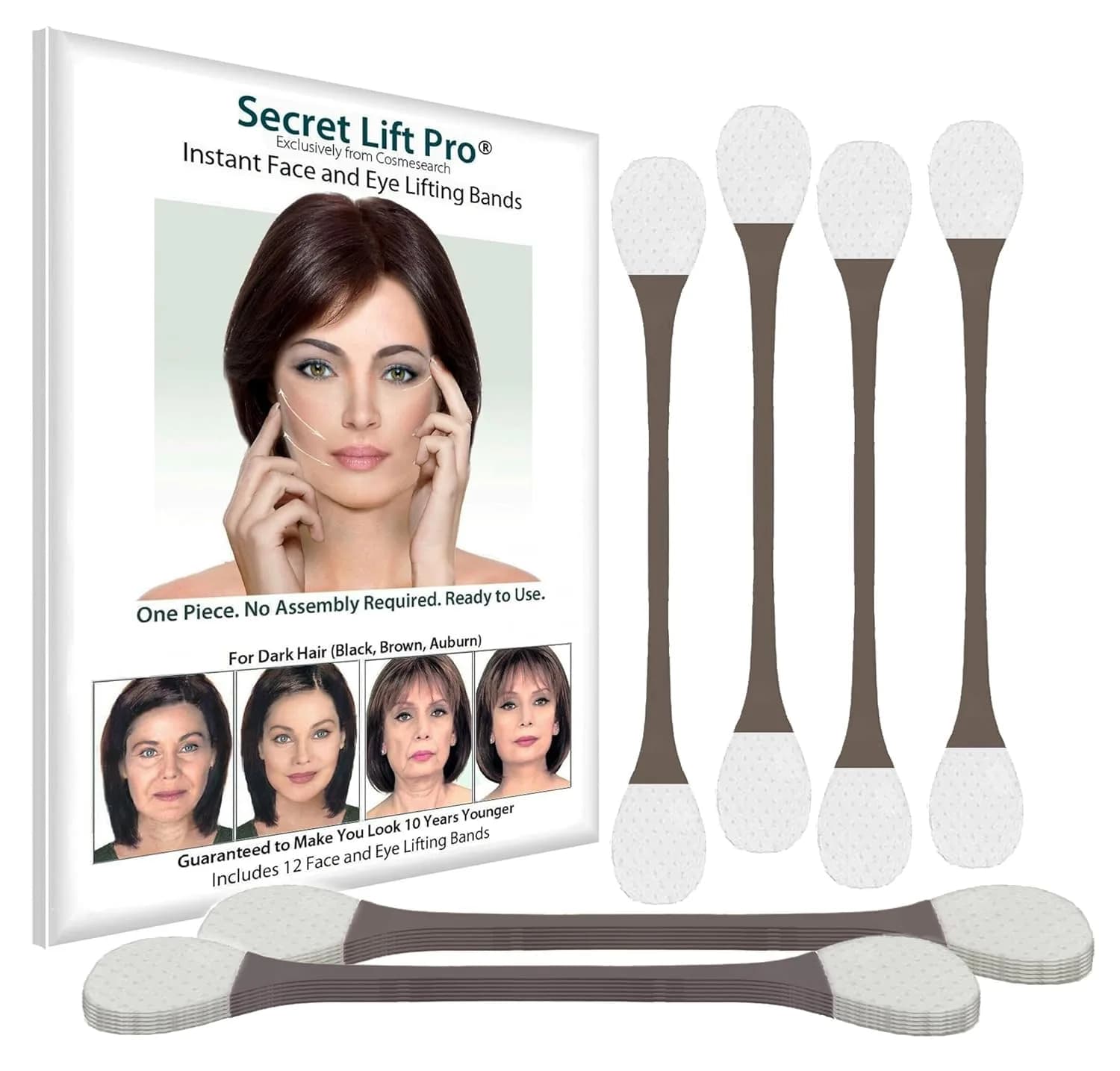 CosmeSearch Secret Lift Pro Face and Eye Lift Tapes 12 Count | Instant Wrinkle Reduction for Youthful Appearance — Dark