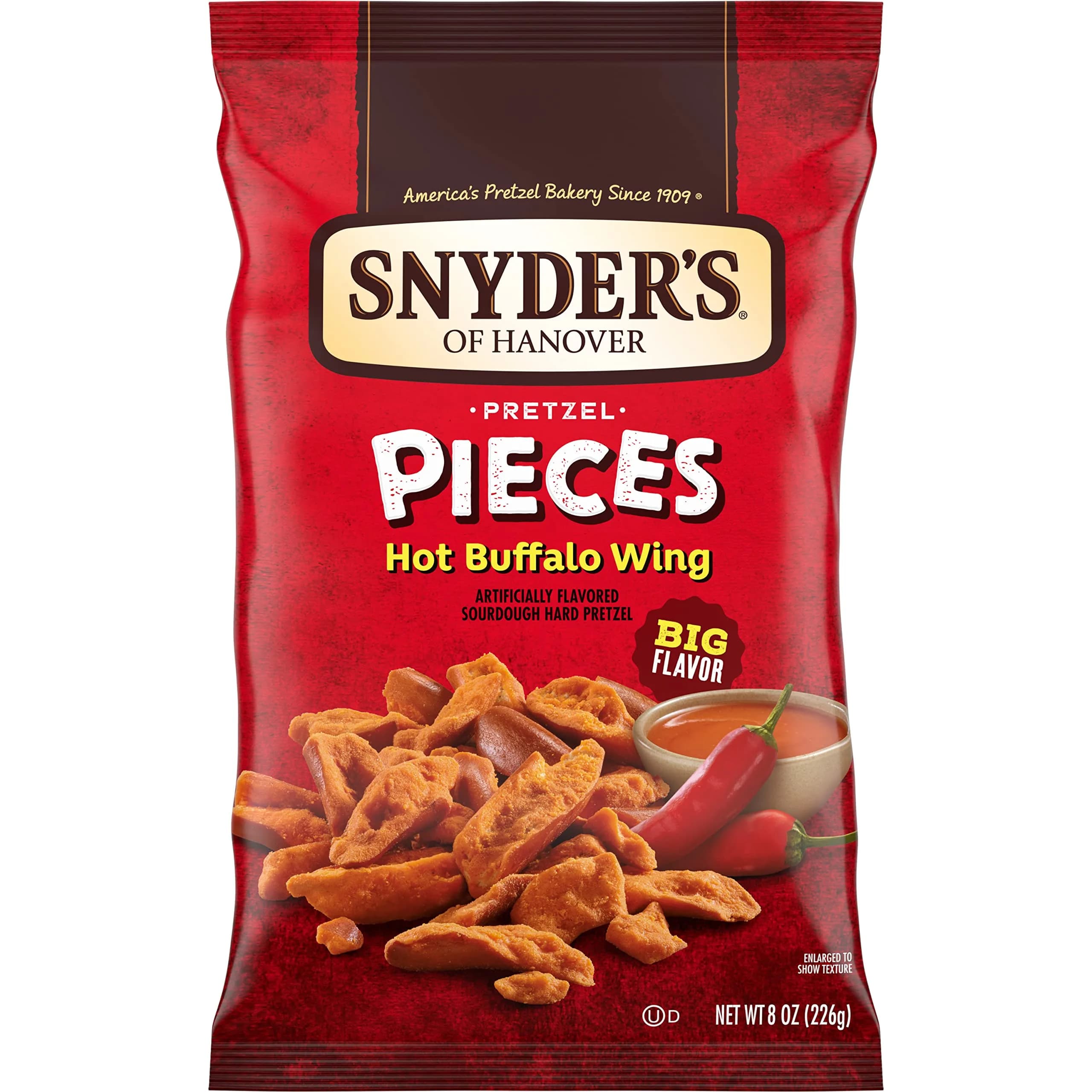 Snyder's of Hanover Hot Buffalo Wing Flavored Pretzels 8 Oz | Spicy Sourdo... (120c) — Hot Buffalo Wing Flavored