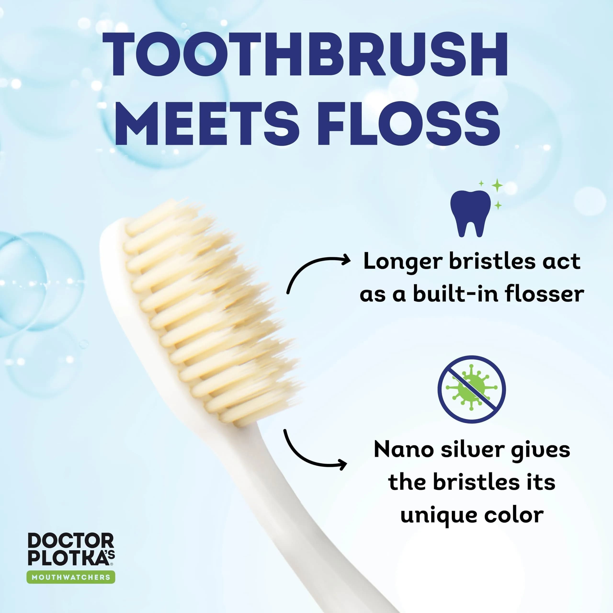 MOUTHWATCHERS Soft Flossing Manual Toothbrush, Family Pack, 4 Adult 2 Kids | Dual-Layered Bristles for Deep Clean - view 2