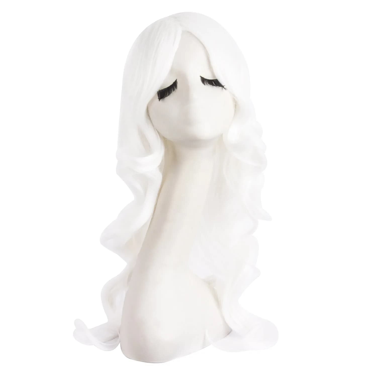 MapofBeauty White Long Wavy Side Bangs Cosplay Wig 60 cm (24 Inch) | Heat Resistant Synthetic Fiber - main product image