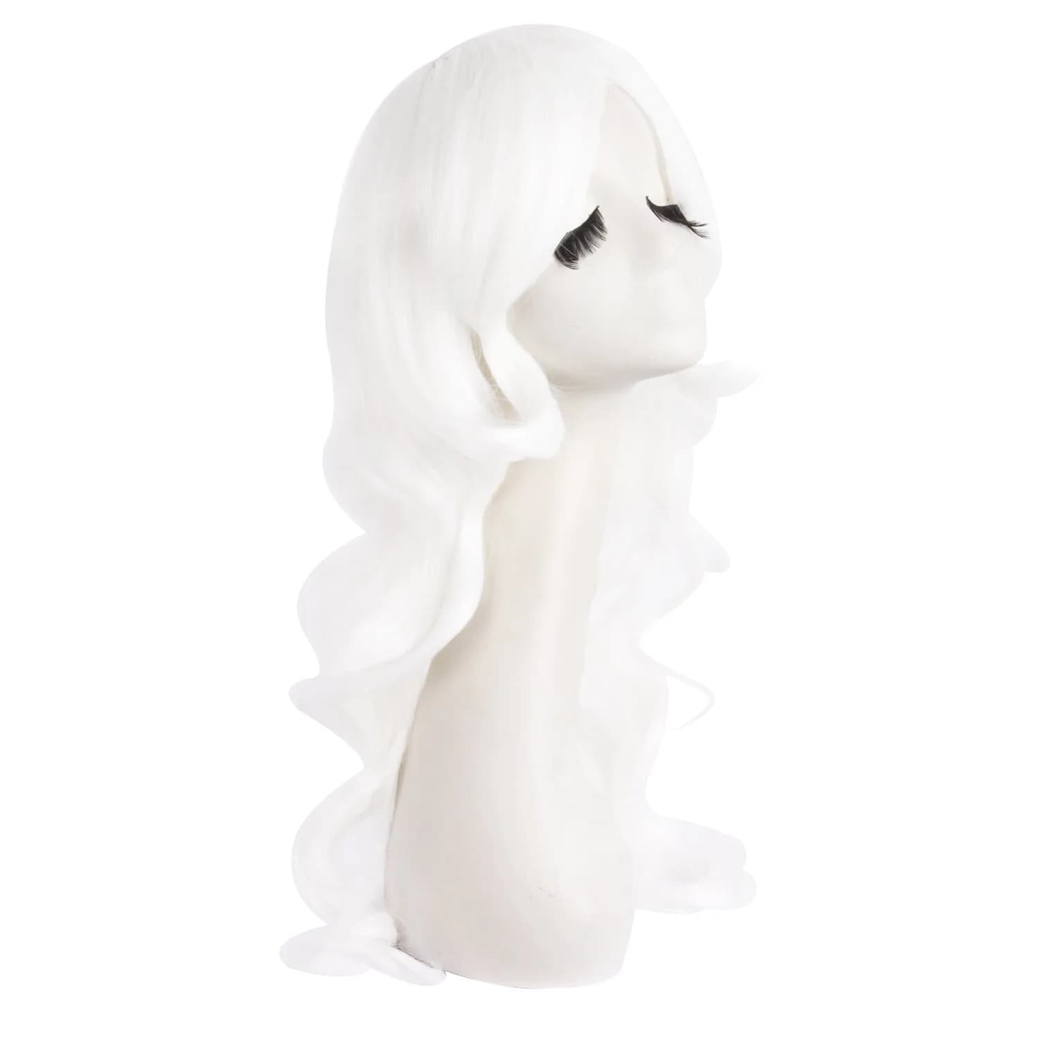 MapofBeauty White Long Wavy Side Bangs Cosplay Wig 60 cm (24 Inch) | Heat Resistant Synthetic Fiber - view 2