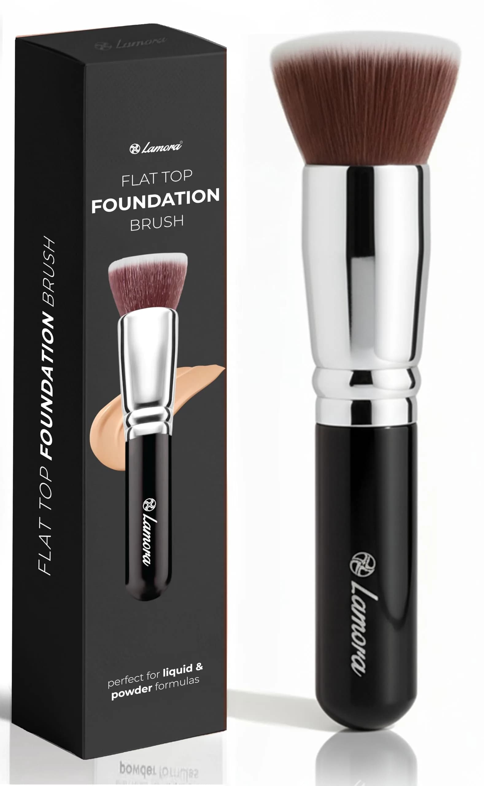 Lamora Flat Top Kabuki Foundation Brush - Black | Dense Synthetic Bristles for Flawless Makeup Application - main product image