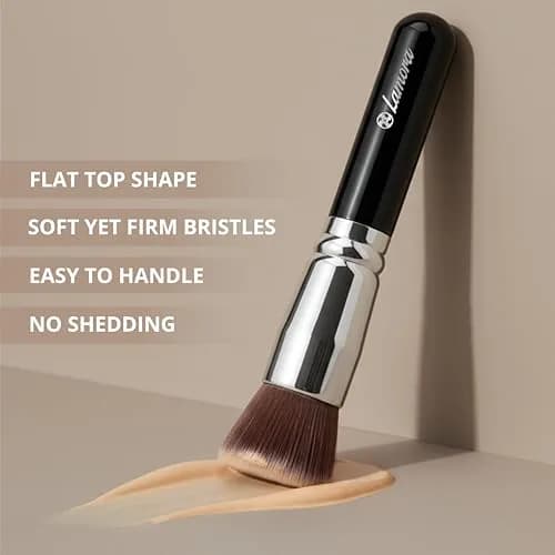 Lamora Flat Top Kabuki Foundation Brush - Black | Dense Synthetic Bristles for Flawless Makeup Application thumbnail 5