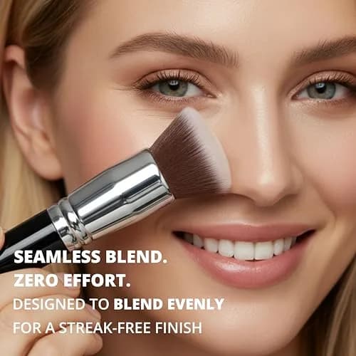 Lamora Flat Top Kabuki Foundation Brush - Black | Dense Synthetic Bristles for Flawless Makeup Application thumbnail 6