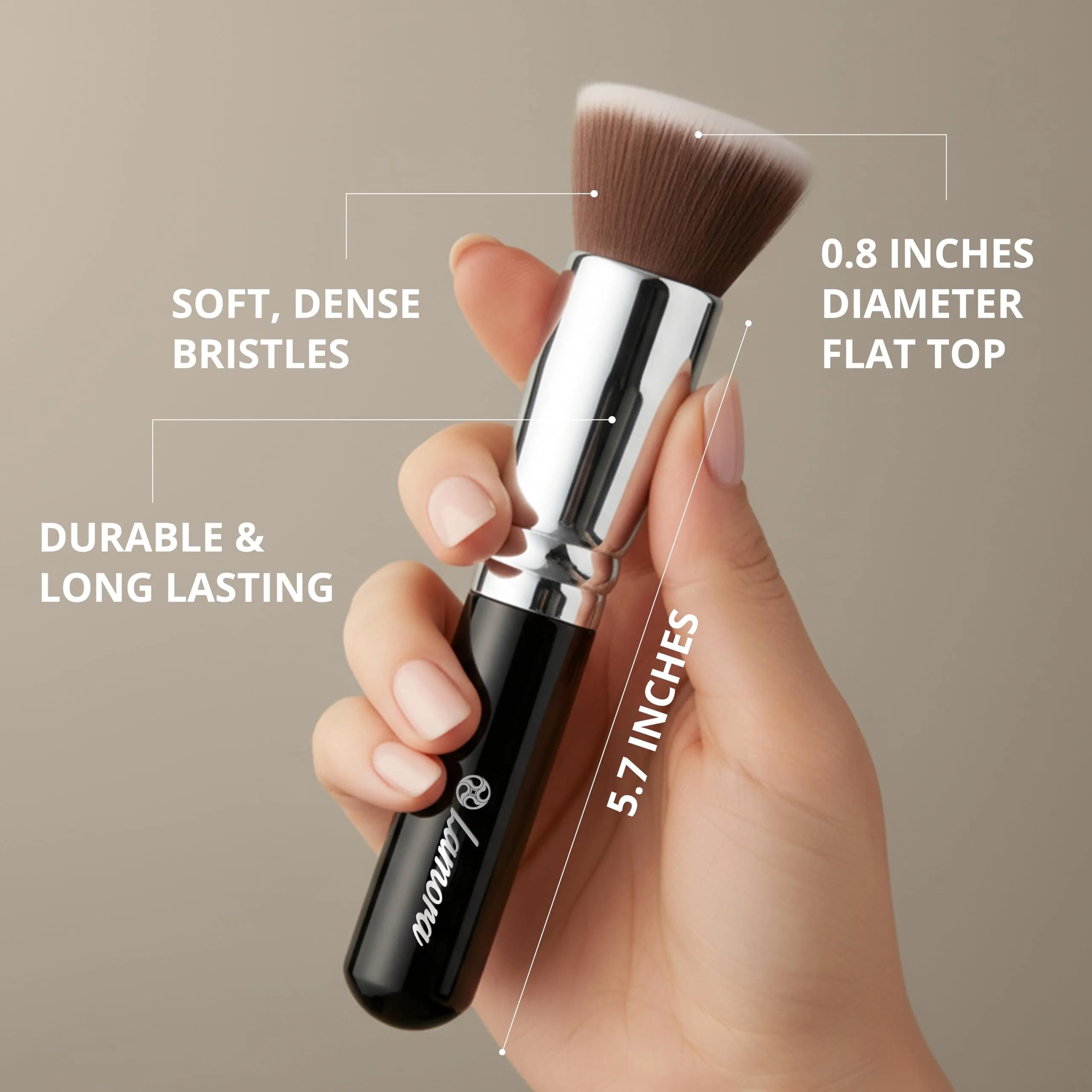 Lamora Flat Top Kabuki Foundation Brush - Black | Dense Synthetic Bristles for Flawless Makeup Application - view 3