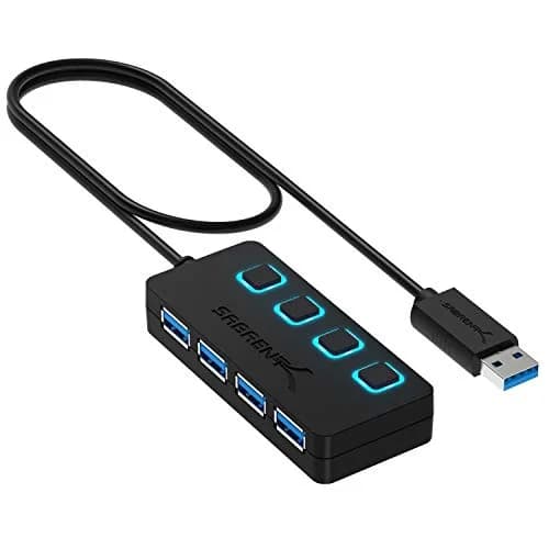 Sabrent 4-Port USB 3.0 Hub with Individual Power Switches & LED Indicators (HB-UM43) | 5Gbps Data Transfer — 4-Port USB Hub