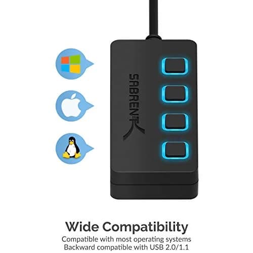 Sabrent 4-Port USB 3.0 Hub with Individual Power Switches & LED Indicators (HB-UM43) | 5Gbps Data Transfer thumbnail 4