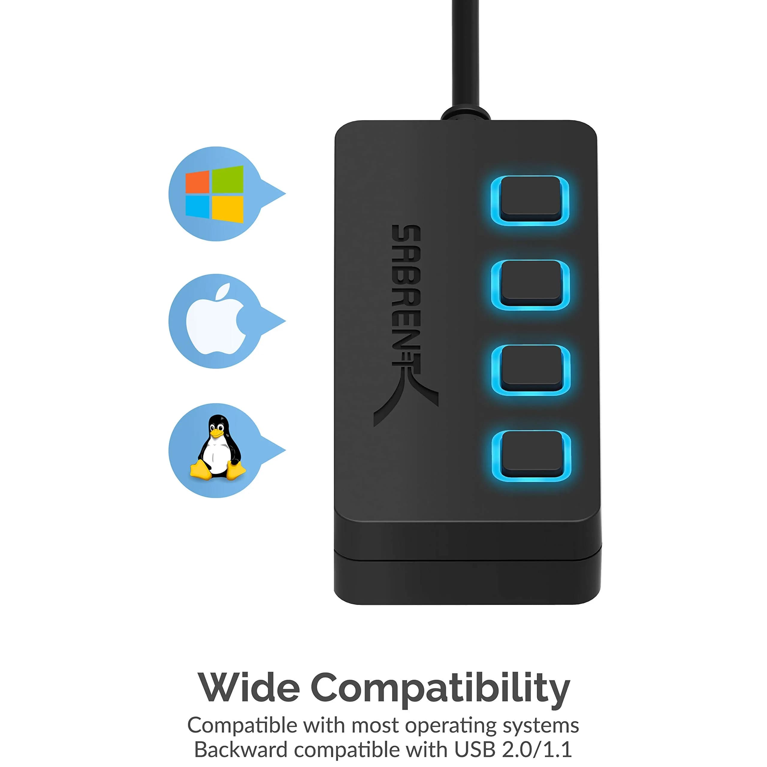 Sabrent 4-Port USB 3.0 Hub with Individual Power Switches & LED Indicators (HB-UM43) | 5Gbps Data Transfer - view 4