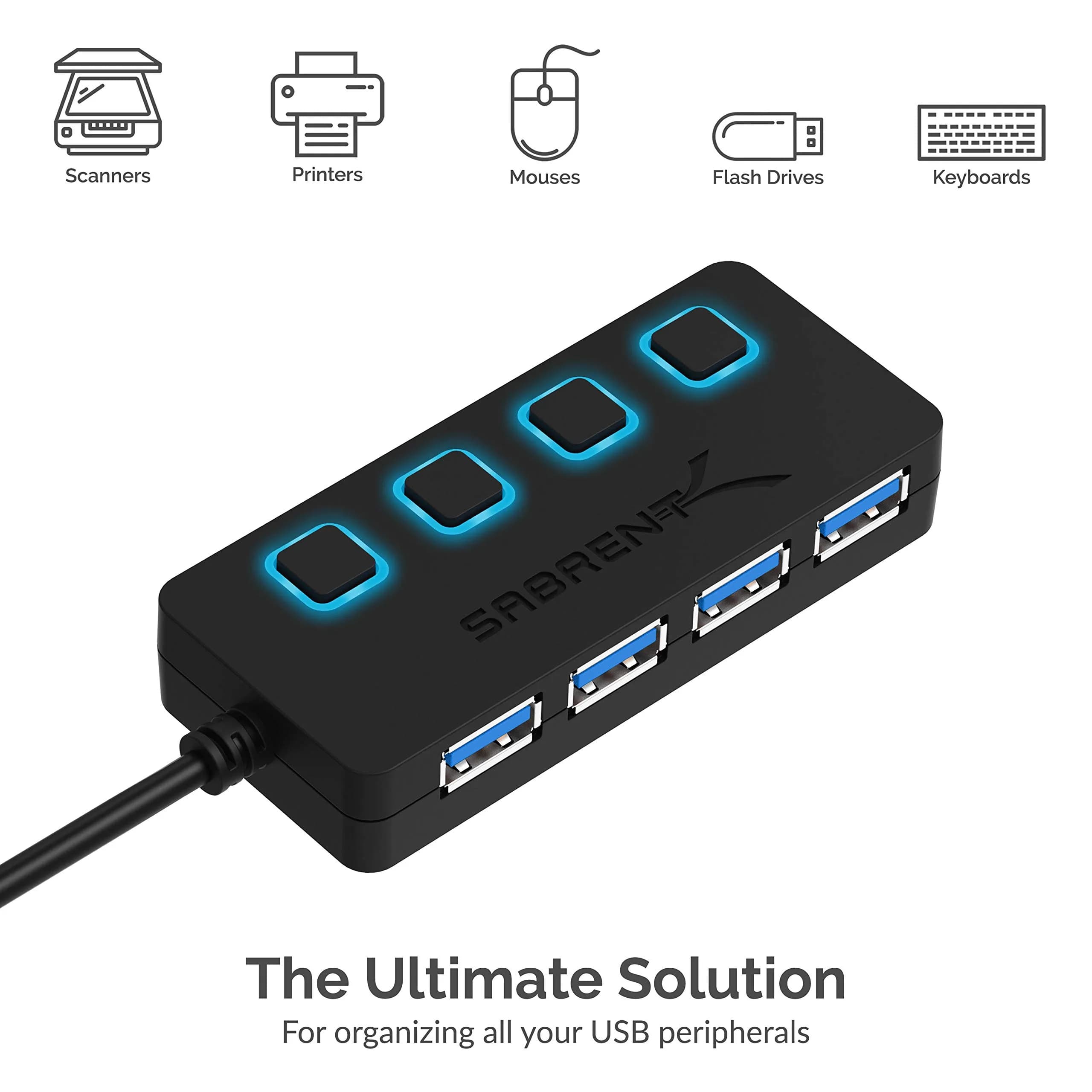 Sabrent 4-Port USB 3.0 Hub with Individual Power Switches & LED Indicators (HB-UM43) | 5Gbps Data Transfer - view 5