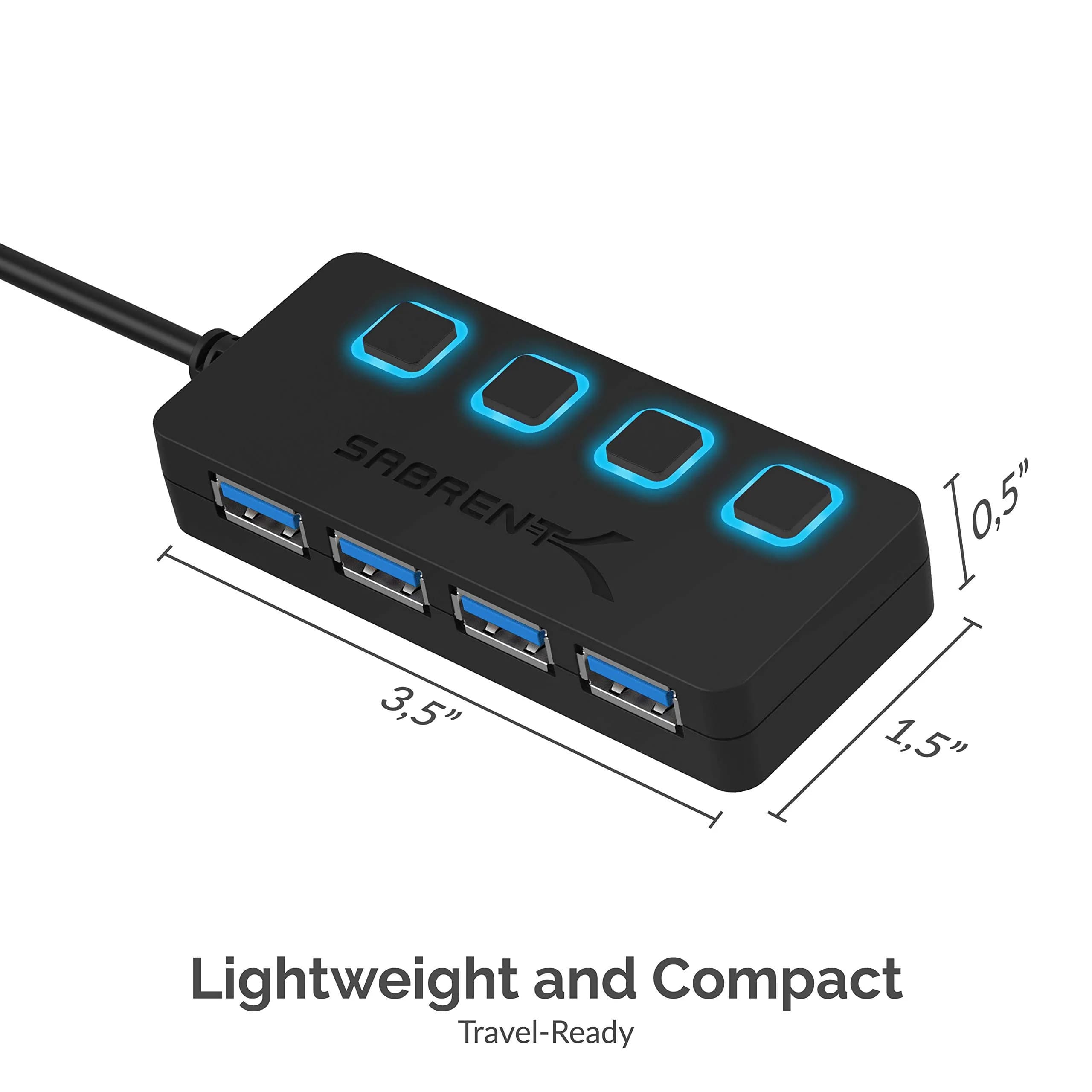 Sabrent 4-Port USB 3.0 Hub with Individual Power Switches & LED Indicators (HB-UM43) | 5Gbps Data Transfer - view 6