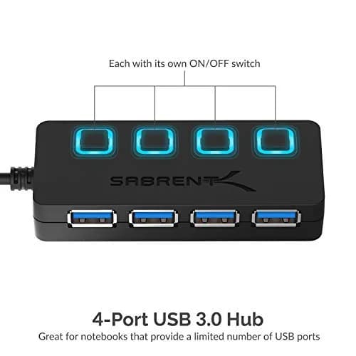 Sabrent 4-Port USB 3.0 Hub with Individual Power Switches & LED Indicators (HB-UM43) | 5Gbps Data Transfer thumbnail 2