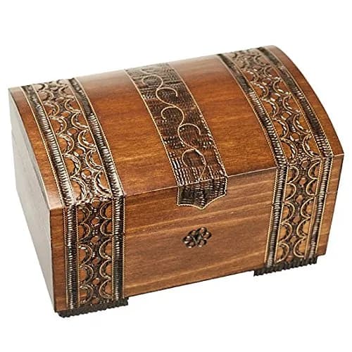 Enchanted WORLD OF BOXES Handmade Wooden Brass Clad Jewelry Box with Lock and Key, 17.1cm (6.75") | Authentic Import for Indian Buyers — Brown