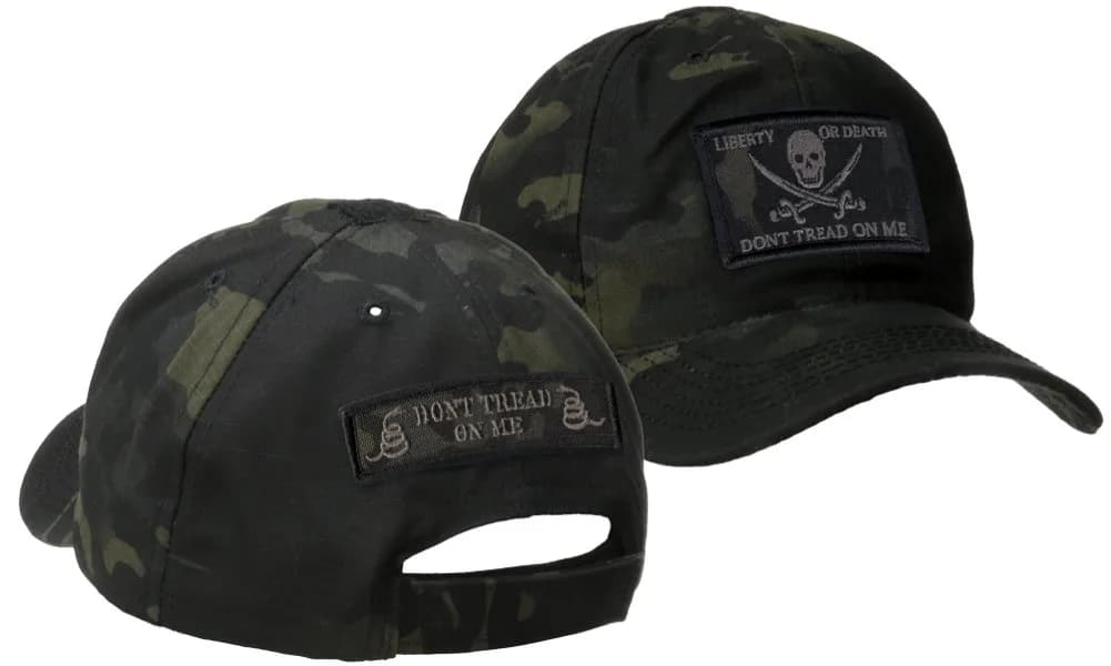 Gadsden and Culpeper Multicam-Black Tactical Patch & Hat Bundle (Calico Jack/DTOM Patches) | Embroidered Fitted Baseball Cap