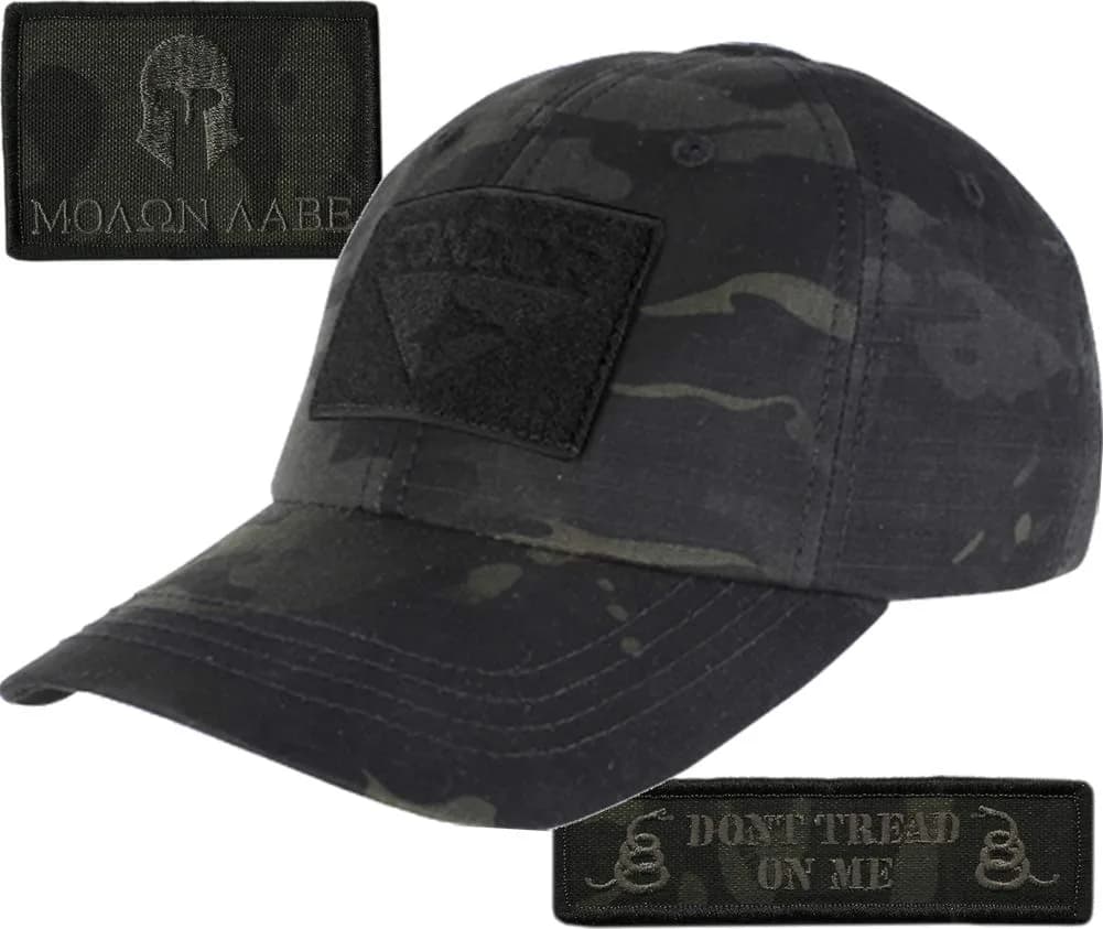 Gadsden and Culpeper Multicam-Black Tactical Patch & Hat Bundle (Molon Labe/DTOM Patches) | Adjustable Military Cap in USA
