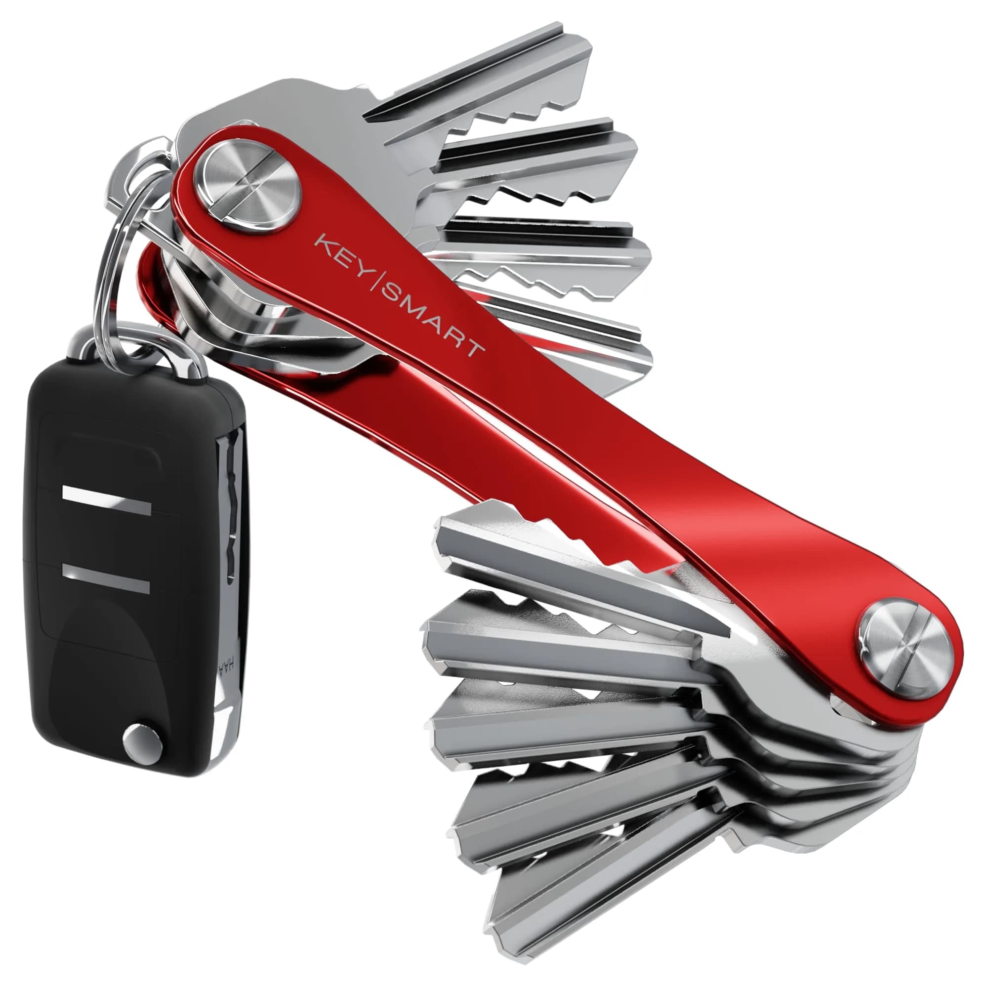 KeySmart Original Key Holder Red for 14 Keys | Compact Clutter-Free Keychain Organizer