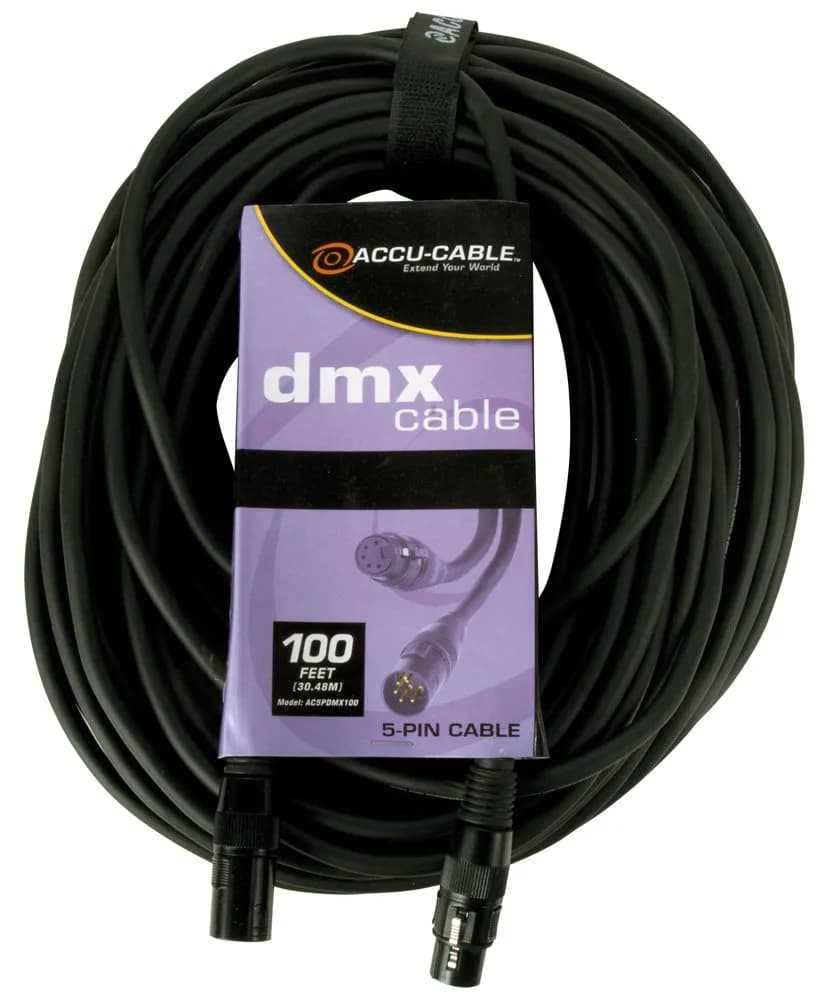 adj Power Cord 100ft, 5 PIN DMX Cable, Black | Shielded, Professional Stage Lighting