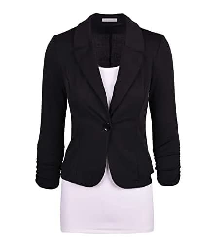 Auliné Collection Women's Casual Work Solid Color Knit Blazer Black | Lightweight & Stretchy thumbnail 1