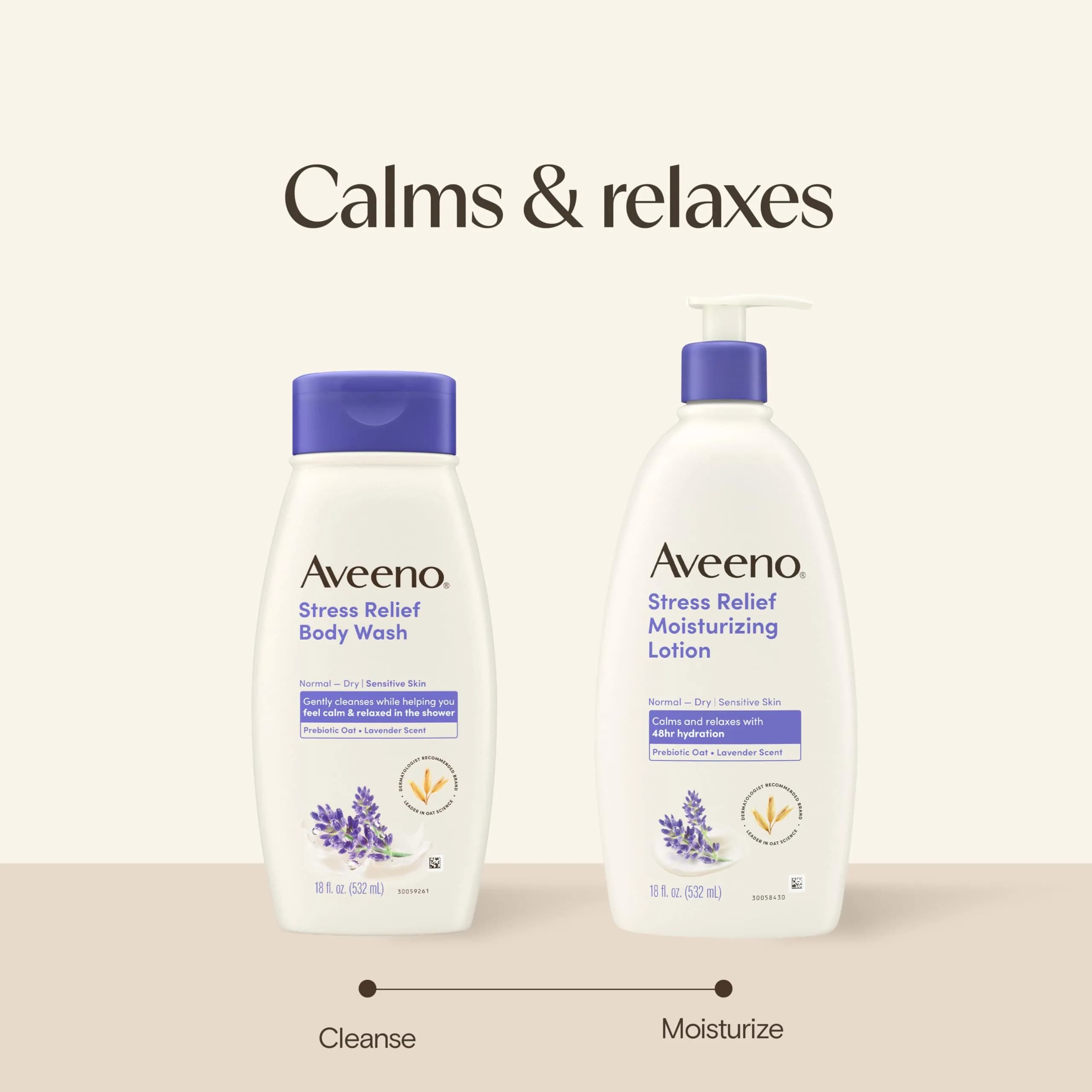 Aveeno Stress Relief Moisturizing Body Lotion, Lavender Scent with Prebiotic Oat, 532ml (18 Fl Oz Pack of 3) | 48-Hour Hydration for Sensitive Skin - view 8